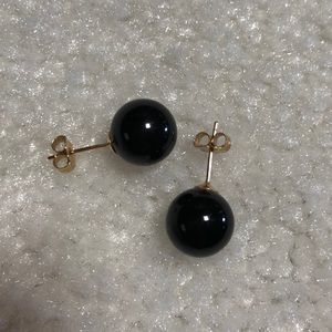 Genuine black onyx earrings with 14 kt gold posts